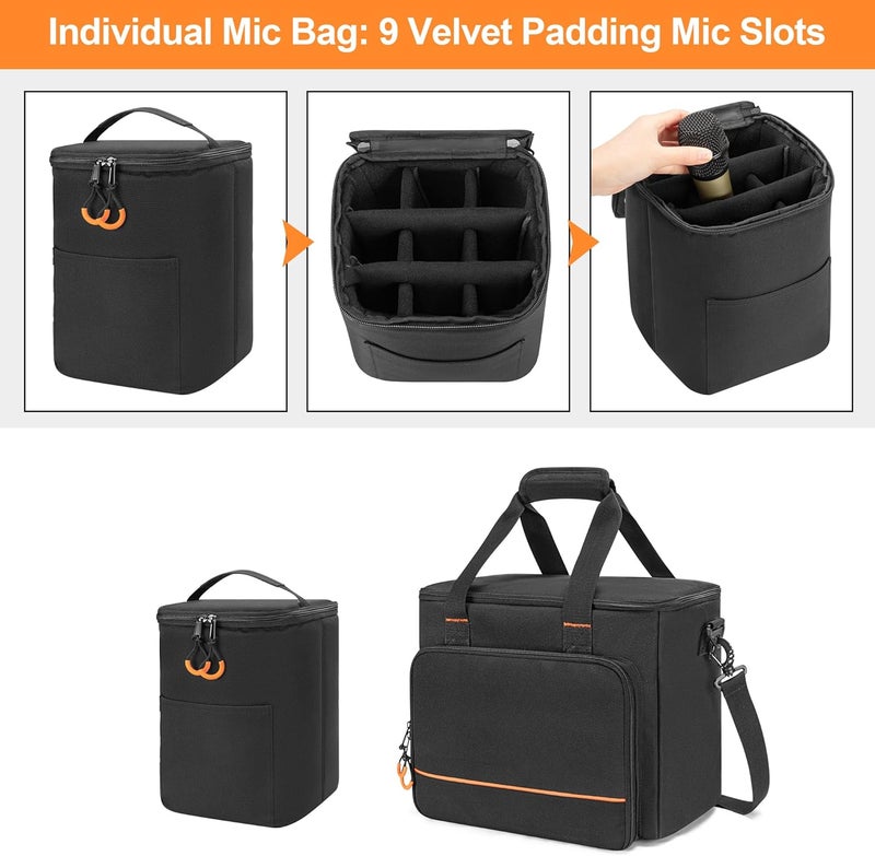 PGmoon 9 Slots Wireless Microphone Case, Travel Bag for Handheld Mic System, Carrying Case for Singing, Karaoke, Party (Patent Design) - Image 2